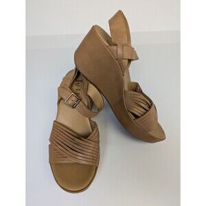 Korks Martinique Platform Tan Leather Wedges Women's Platform Sandals 6 M